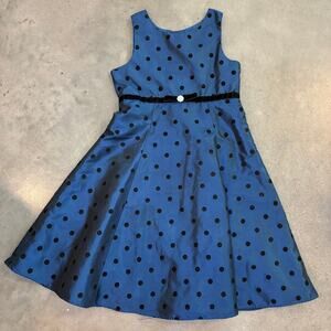 Perfectly Dressed Blue black polka dot formal event dress girls 8